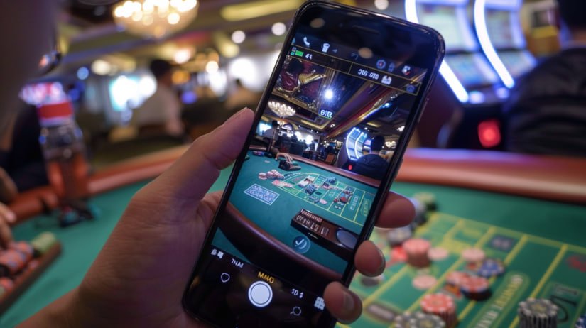 grandbet88 slot mobile app running on multiple devices showing Liga 1 matches and live casino tables